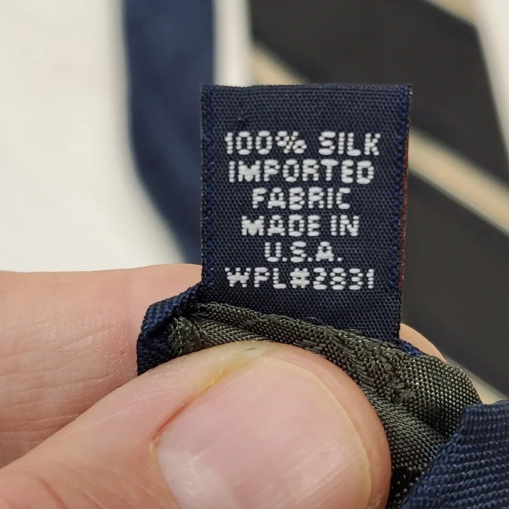 Tommy Hilfiger Mens Silk Tie Navy Blue Gold White Diagonal Striped Made in USA